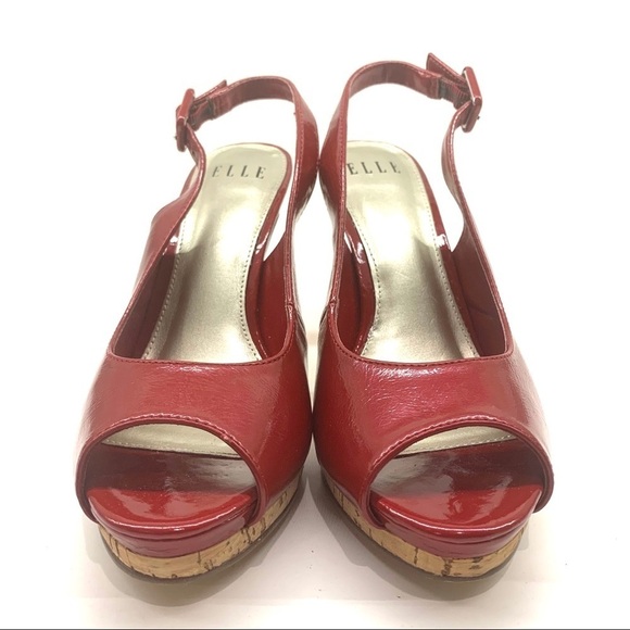 Elle Estella Red Patent Leather open toe sling back heels 8 - Picture 2 of 10
